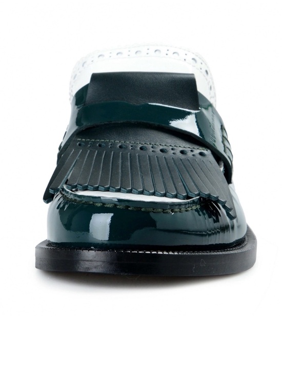 Burberry Shoes - Burberry Women's Patent Kiltie Loafers in Dark Green and White